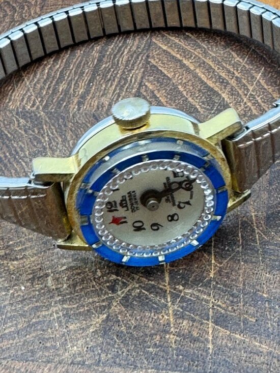 Jowissa Accessories - Vintage Jowissa 17 Jewel Swiss Mechanical Watch Blue Bezel Rhinestone Dial